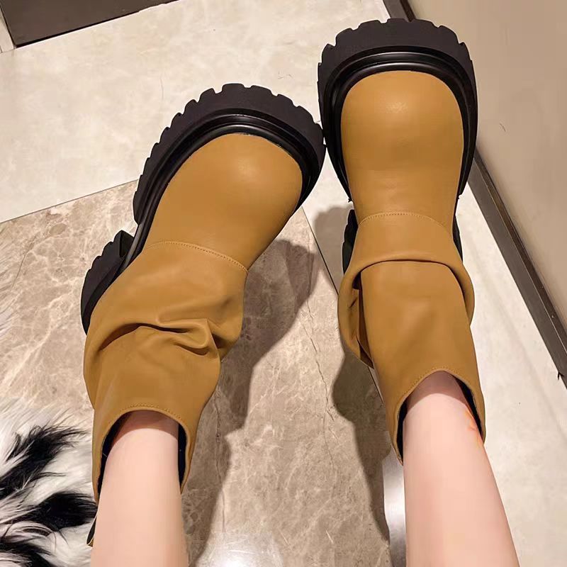 รองเท้าบูทมาร์ติน Martin Boots รองเท้าหนังแบบสวมซิปอุ่นพื้นหนา