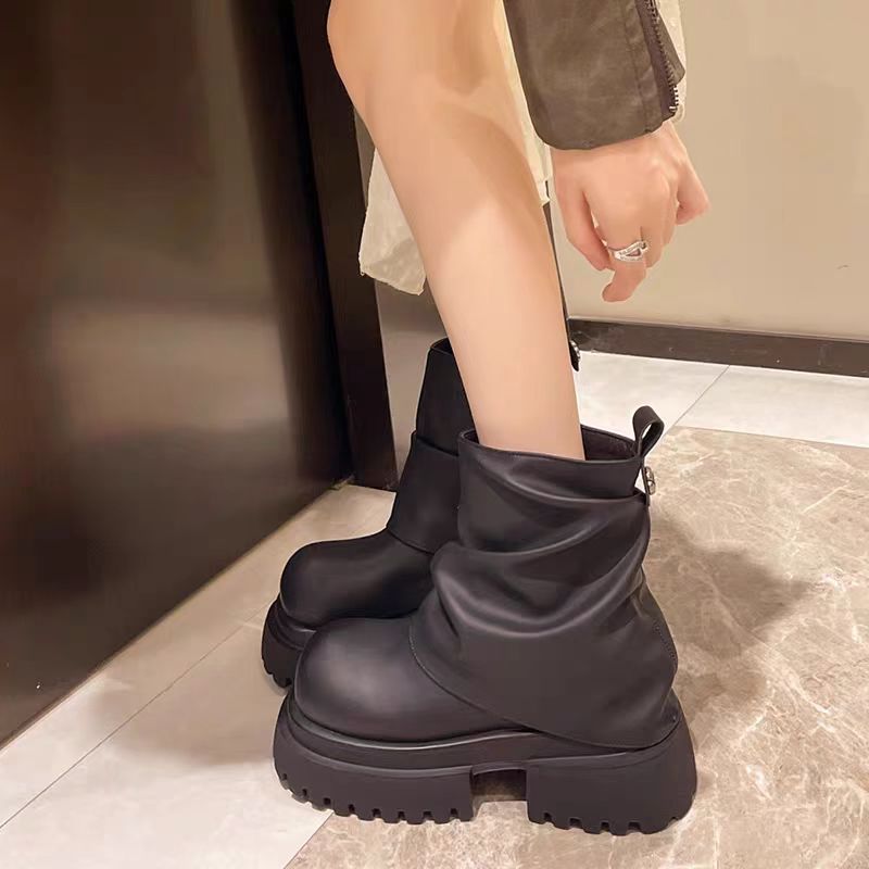 รองเท้าบูทมาร์ติน Martin Boots รองเท้าหนังแบบสวมซิปอุ่นพื้นหนา