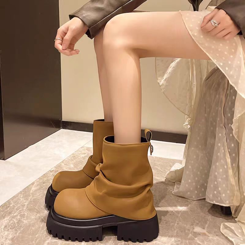 รองเท้าบูทมาร์ติน Martin Boots รองเท้าหนังแบบสวมซิปอุ่นพื้นหนา