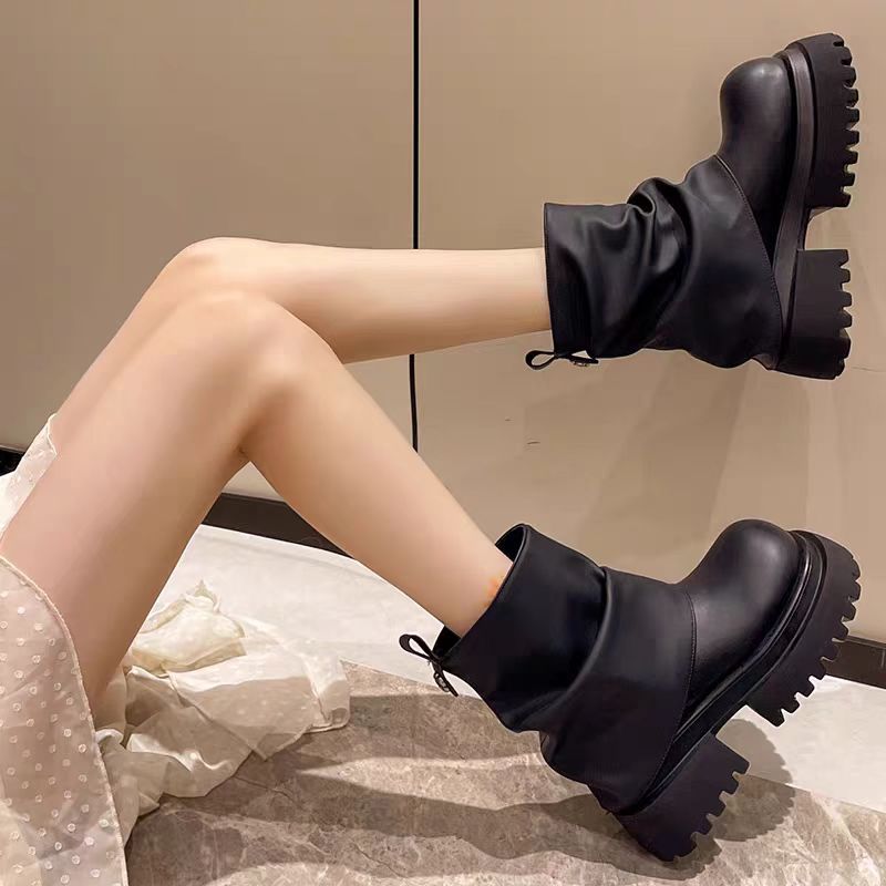 รองเท้าบูทมาร์ติน Martin Boots รองเท้าหนังแบบสวมซิปอุ่นพื้นหนา