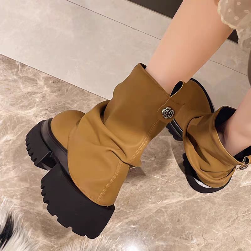 รองเท้าบูทมาร์ติน Martin Boots รองเท้าหนังแบบสวมซิปอุ่นพื้นหนา