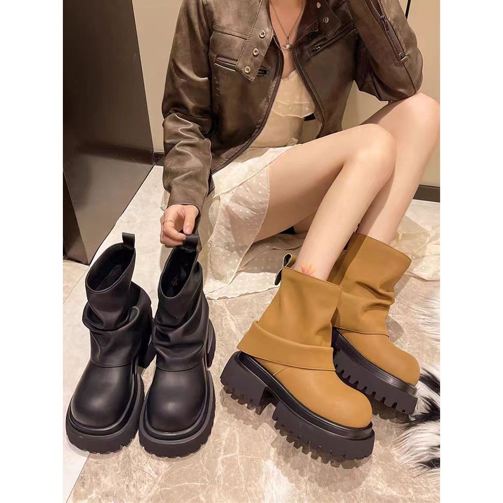รองเท้าบูทมาร์ติน Martin Boots รองเท้าหนังแบบสวมซิปอุ่นพื้นหนา