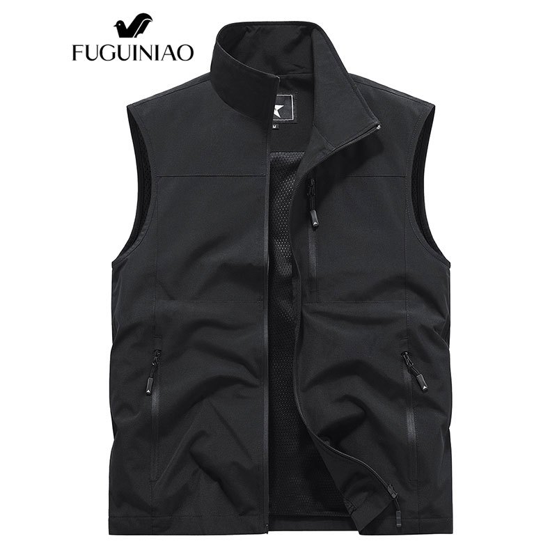 ฟูเกียว เสื้อกั๊กวัยกลางคนแบบบางสําหรับฤดูใบไม้ผลิและฤดูใบไม้ร่วงแบบลําลองสําหรับผู้ชายสีทึบฤดูใบไม้ร่วง