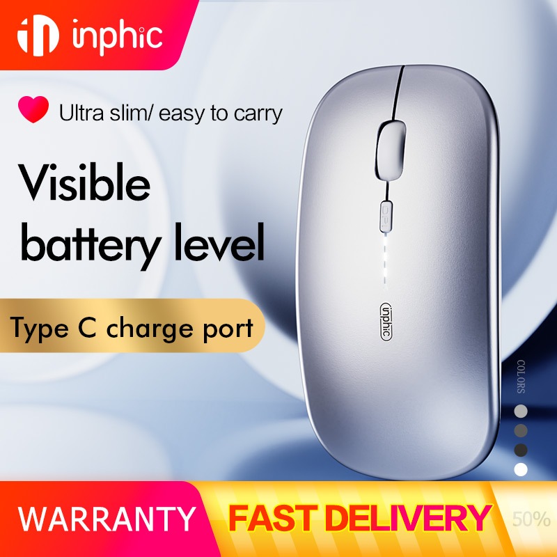 IHPHIC M1P เมาส์ไร้สาย 2.4GHz เสียงเงียบ 800/1000/1200/1600 DPI type-c ชาร์จได้ สําหรับสํานักงาน