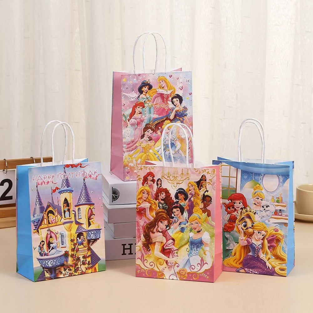 6 ชิ้น Princess Party Favor กระเป๋ากระดาษของขวัญ Candy Treat Goody กระเป๋าสําหรับเด็กหญิง Baby Shower Birthday Party ตกแต่ง