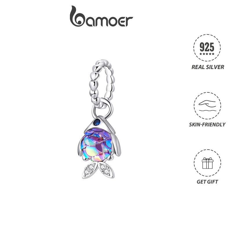Bamoer Charms 925 Silver Fish Shape 4.5 มม.รูรับแสงจี้แฟชั่น AccessoriesFor Diy สร้อยข้อมือ Scc2033