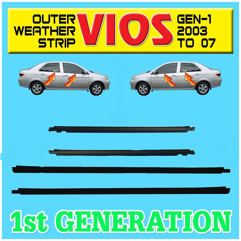Vios (4 ชิ้น) คิ้วรีดน้ำขอบกระจก Toyota VIOS ปี 2002-2007 แก้ปัญหาน้ำรั่ว ยางหลุด outer weatherstrip สีดำ