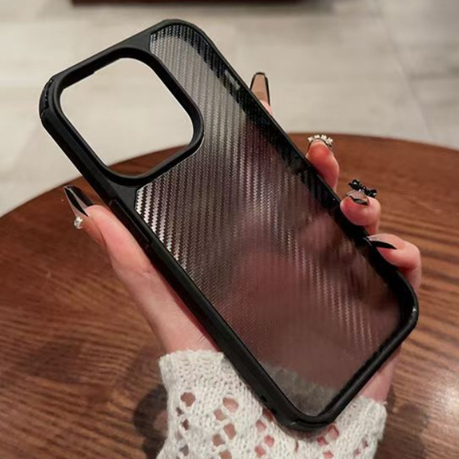 คาร์บอนไฟเบอร์ Hybrid Texture เคสโทรศัพท์สําหรับ iPhone 16 15 14 13 12 11 Pro Max Plus X XS Max Xr 6 7 8 Plus SE กรณีอะคริลิคใส Hard Matte กันกระแทกปกหลัง