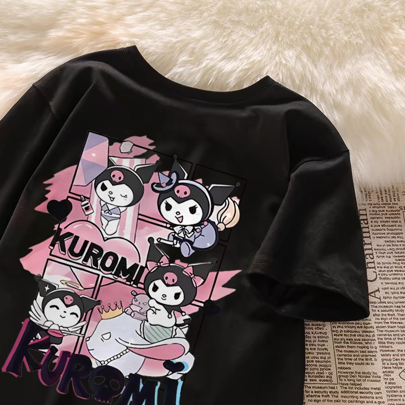 เสื้อคุโรมิ Pofloret เสื้อยืดฟอก แขนสั้นคอกลม โอเวอร์ไซส์ แนวสตรีท #P000057