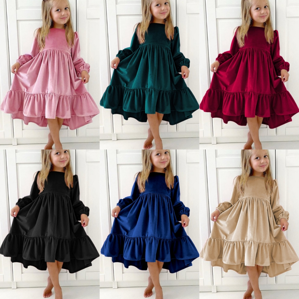 Wit Tiered Swing Midi Dress for Spring Fall Elegant Princess-Dress for Girls Teen