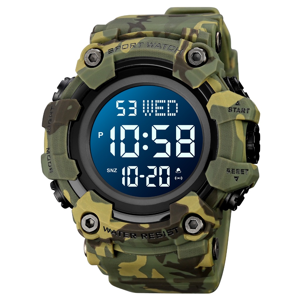 Skmei Luxury Dual Time นาฬิกาอิเล็กทรอนิกส์กลางแจ้งนับถอยหลัง WaterproofStopwatch นาฬิกาดิจิตอลผู้ชายนาฬิกาข้อมือ 1968