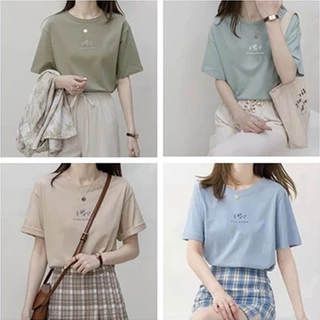 【WJZ】เสื้อยืดแขนสั้นคอกลมพิมพ์ลายแฟชั่นเกาหลีแฟชั่นสตรี 【T64】