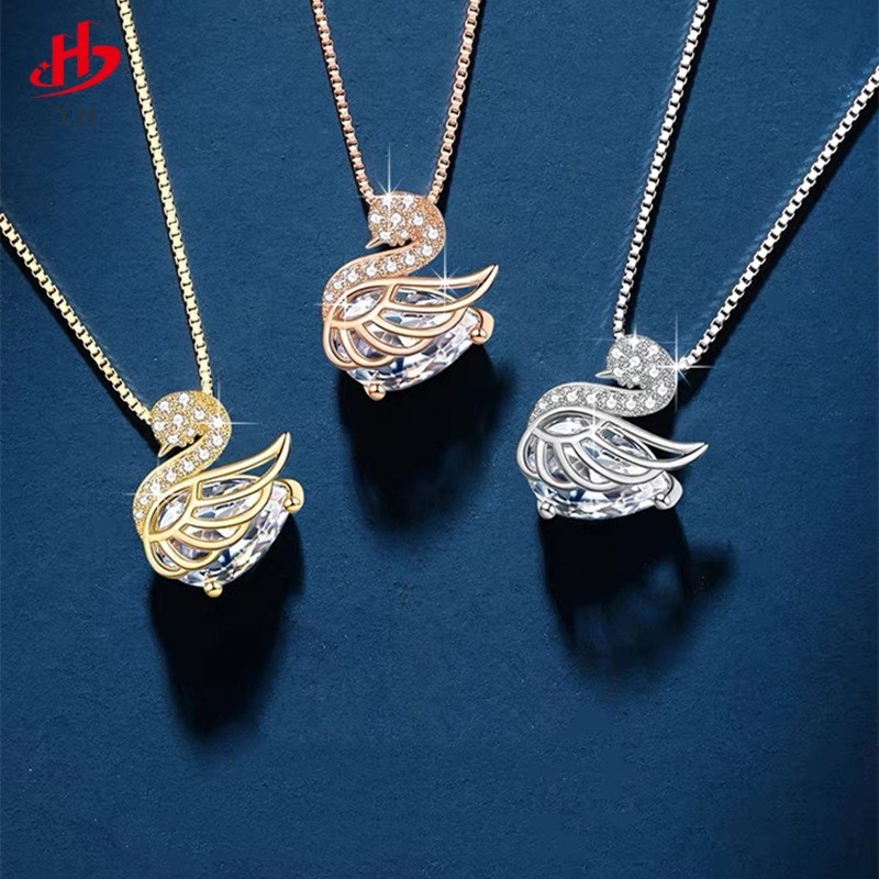 ⭐Y.H⭐ เพชร หงส์ ละเอียดอ่อน 18 K สีทอง สร้อยคอสแตนเลส