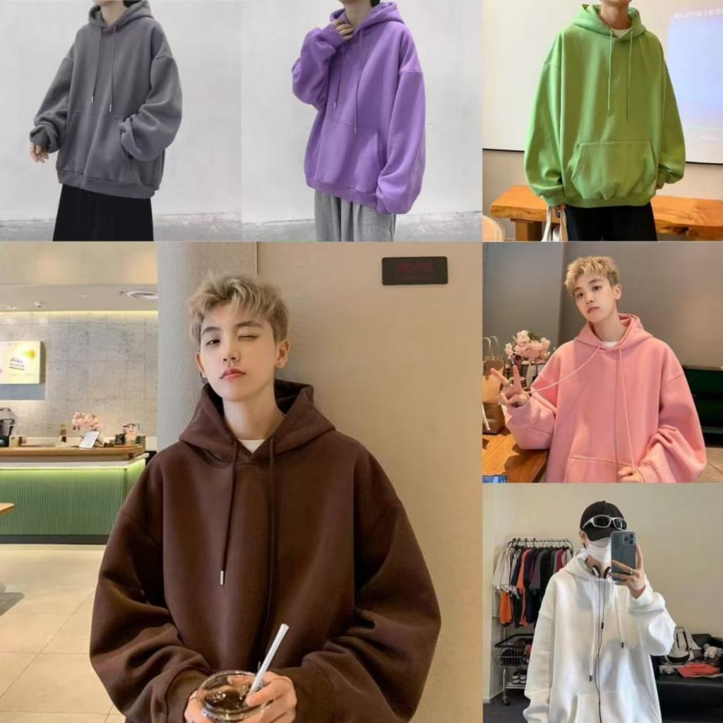 เสื้อกันหนาวแขนยาว เสื้อแขนยาวมีฮู้ด เสื้อกันหนาวมีฮู้ดสีล้วน ผ้าสำลี ผ้าหนาดีใส่สบาย B01