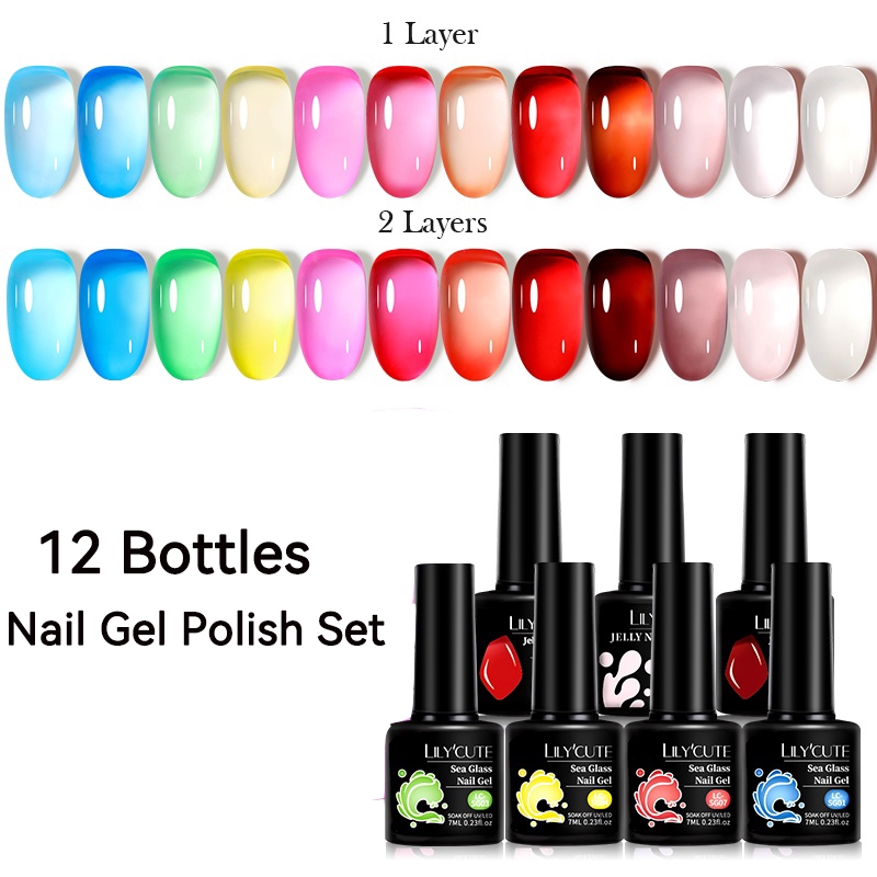 ชุดยาทาเล็บเจลลี่ กึ่งถาวร 7 มล. สีชมพู สําหรับทําเล็บเจล 12 ชิ้น