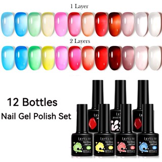 ชุดยาทาเล็บเจลลี่ กึ่งถาวร 7 มล. สีชมพู สําหรับทําเล็บเจล 12…