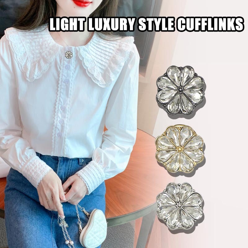 YUNYUAN  หรูหราดอกไม้ Rhinestone Cufflinks เสื้อแฟชั่น Cufflinks คอปุ่มสุภาพสตรี Elegant Cufflinks