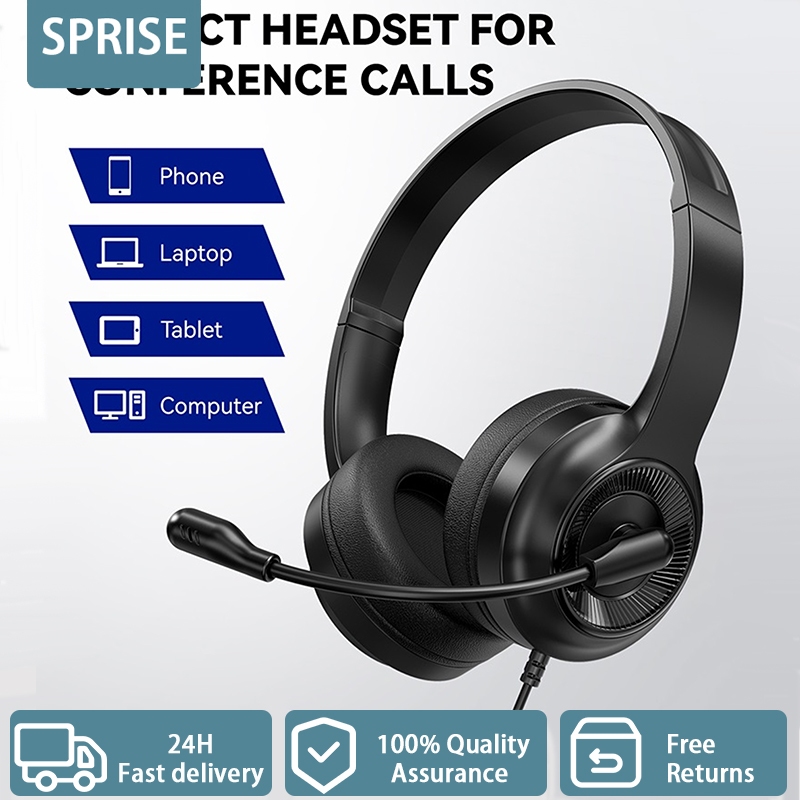 Sprise H6308 หูฟังสเตอริโอแบบมีสายชุดหูฟังหมุนหูฟังไมโครโฟนเสียงรบกวน Cancelling แจ็ค 3.5 มม.พร้อมแถบคาดศีรษะแบบปรับได้/ไมค์
