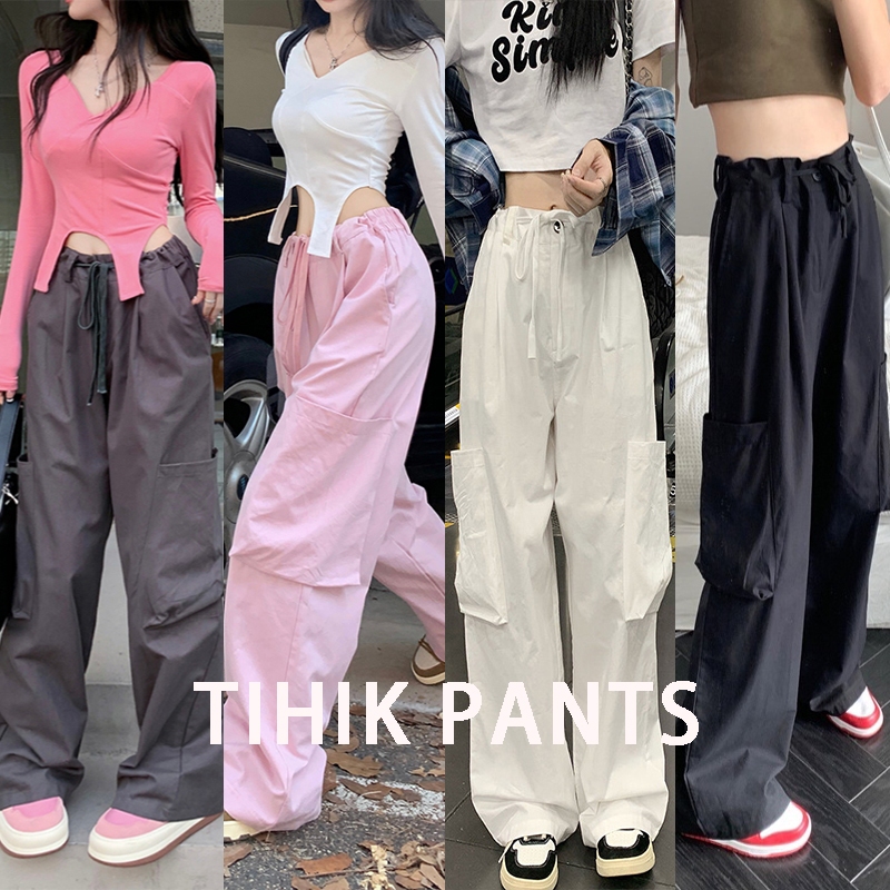 collection TIHIK pants กางเกงขากระบอกใหญ่เอวสูง ทรงเบสิกผ้าเปเป้ เอวสูงไม่รั้งเป้า KU-HW0845