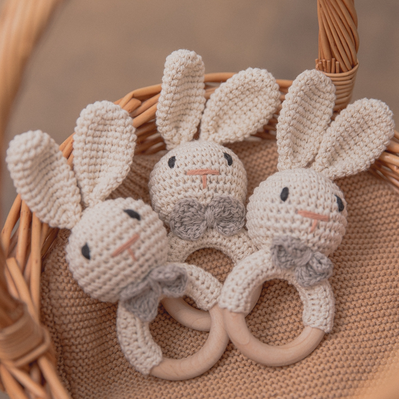 Baby Rattle โครเชต์กระต่าย Rattle Bell ทารกแรกเกิดถักของเล่นเพื่อการศึกษา Teether เด็กมือถือ Rattle ของเล่น 0-12 เดือน
