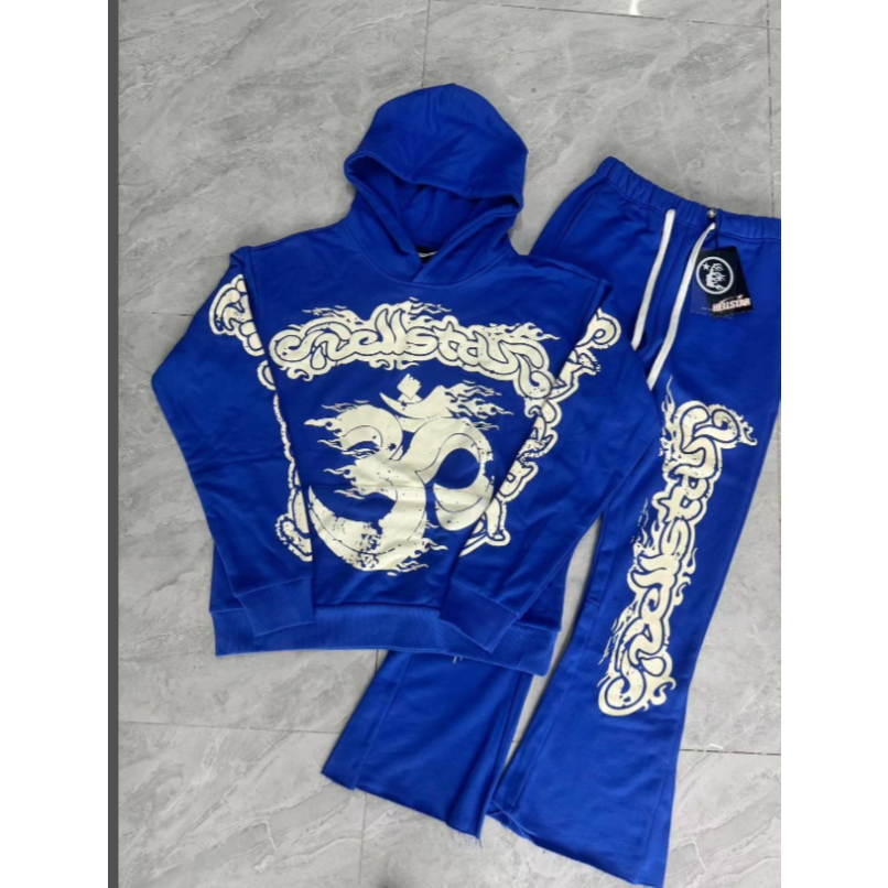 สต็อกพร้อม Hellstar Kirin Arm Flame Logo พิมพ์เสื้อฮู้ดมีฮู้ดหลวม