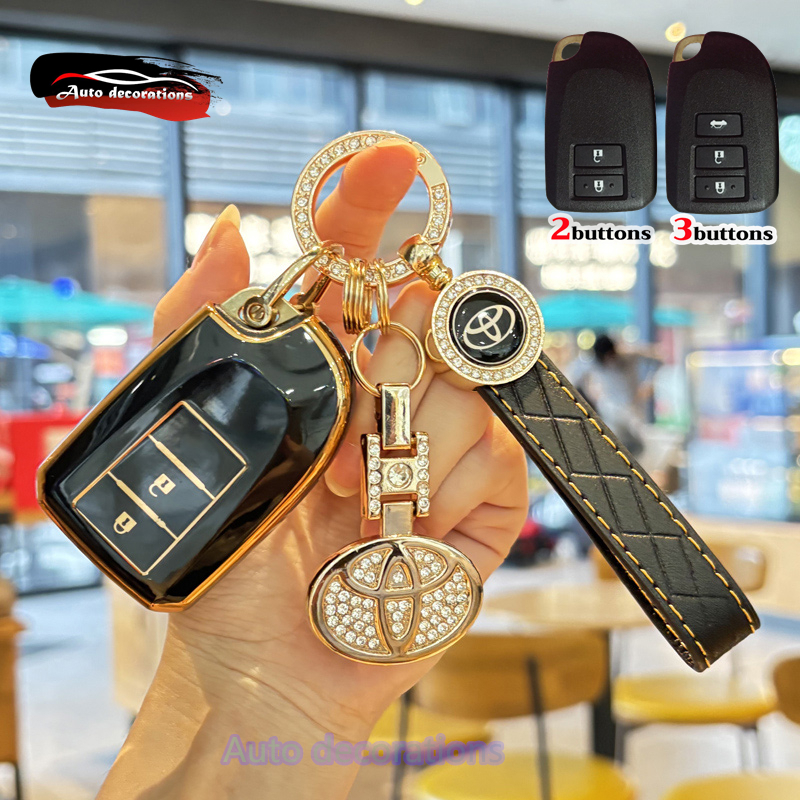 เคสกุญแจรถโตโยต้า สําหรับ Toyota yaris vios ปลอกกุญแจขอบทอง Toyota yaris ativ พวงกุญแจ 2/3 ปุ่ม