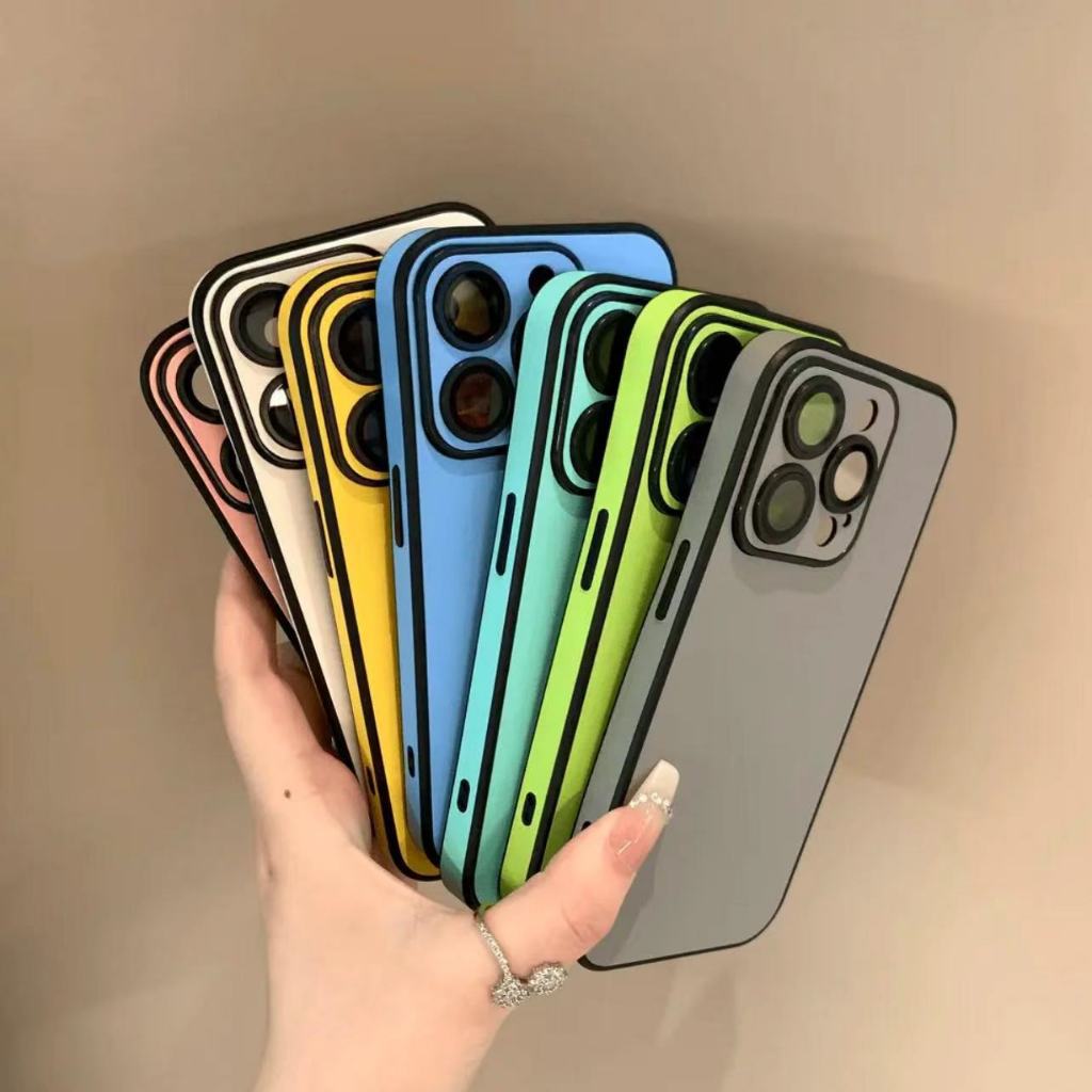 แฟชั่นสีทึบเคสโทรศัพท์สําหรับ ไอโฟน 16 15 14 13 12 11 มือโปร สูงสุด เลนส์ป้องกันกันกระแทกปกหลัง