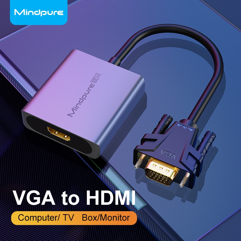 COD Mindpure อะแดปเตอร์ VGA เป็น HDMI 1080P HD พร้อมสาย Micro USB และสายสัญญาณเสียง 3.5 มม. สําหรับแล็ปท็อปมอนิเตอร์