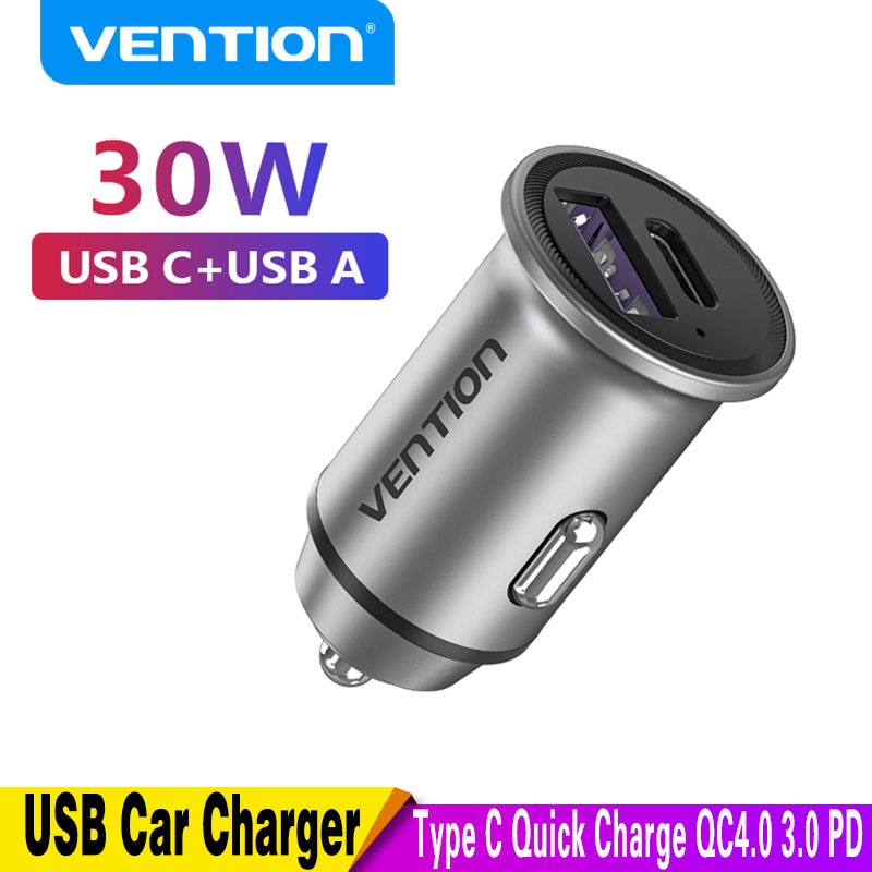 Vention 30W USB Car Charger USB Type C Quick Charge 4.0 QC4.0 QC3.0 PD Fast Charging สําหรับ iPhone 