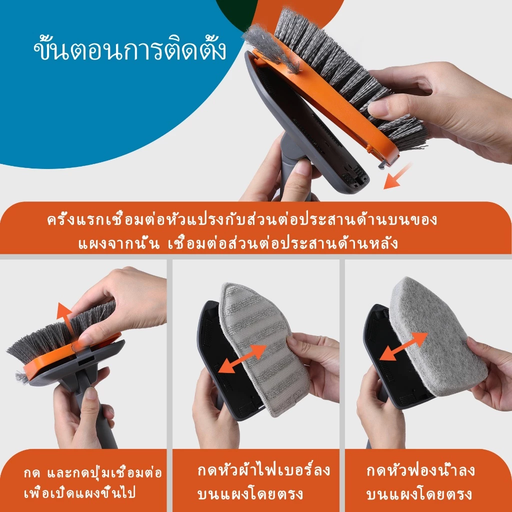 BOOMJOY แปรงทําความสะอาดฝักบัวและชุดขัดอ่างอาบน้ํา ด้ามยาว 58 ซม. พร้อมแผ่นใยขัด 2 แผ่น และแผ่นไมโครไฟเบอร์ 1 แผ่น สีเทา thumbnail 6