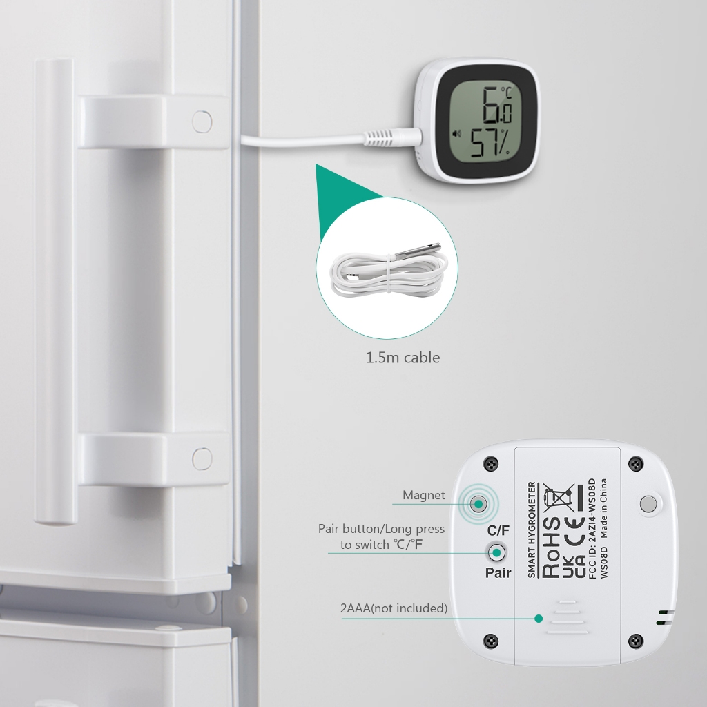 Oria บลูทูธเครื่องวัดอุณหภูมิตู้เย็น Digital Monitor Sensor ระยะเชื่อมต่อ 164ft APP Alert พร้อม Probe สําหรับตู้เย็น - รูปที่ 2