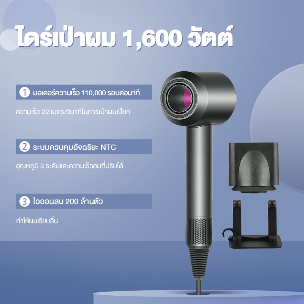 CkeyiN ไดร์เป่าผม160,000 รอบต่อนาทีไดร์เป่าผมความเร็วสูงระดับมืออาชีพไดร์เป่าผมไอออนลบเพื่อการเป่าผมแห้งเร็ว เสียงรบกวนต่ำ ปรับอุณหภูมิได้ 3 ระดับHA004
