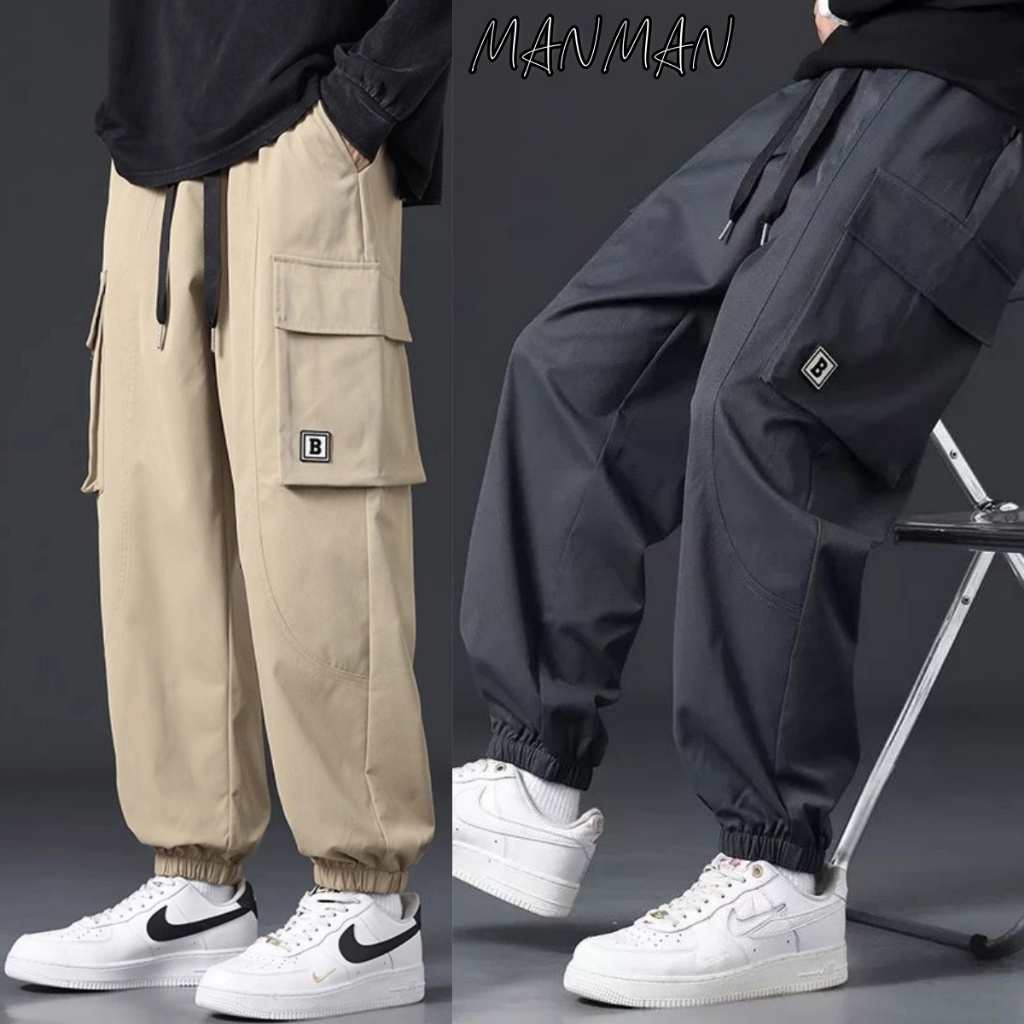 MANMAN กางเกงลำลองผู้ชาย หลวมใส่สบาย ช่อดอกไม้ทรงกรวย เข้ารูป