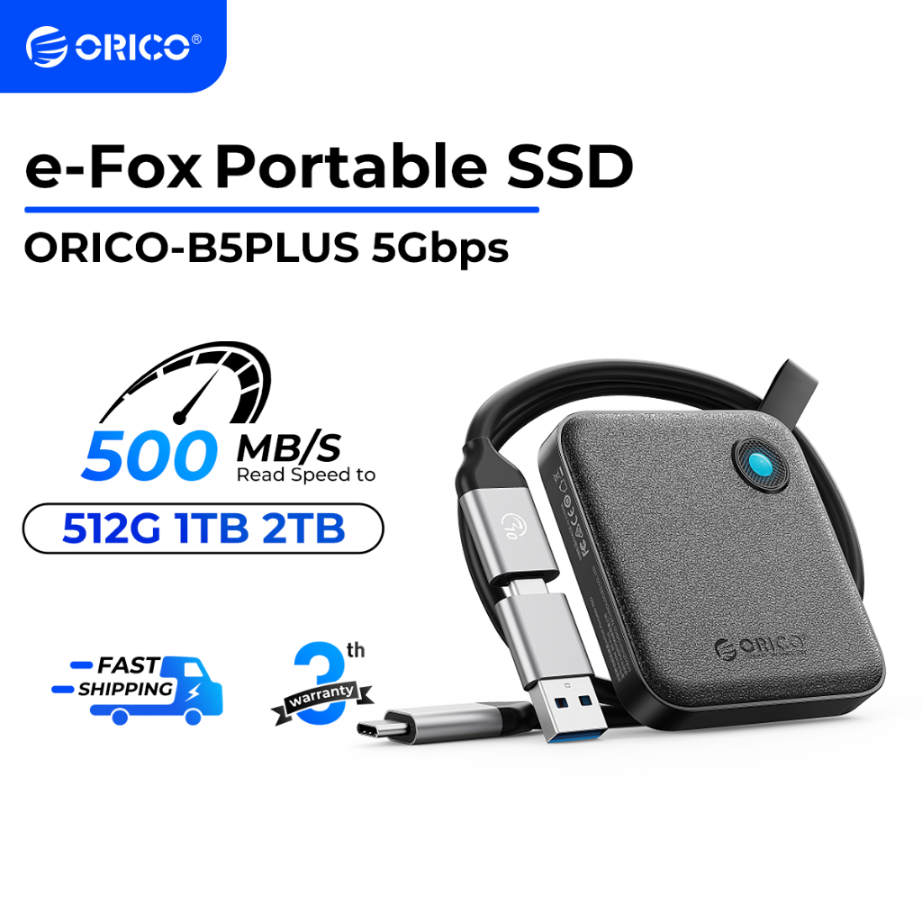 Orico 512GB ภายนอก SSD แบบพกพา Solid State Drive สูงสุด 460MB/s สําหรับ USB-C สมาร์ทโฟน PC Table (B5PLUS)