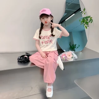 SweetKids พร้อมส่งจากกทม🌸ชุดเซ็ทเด็กสาวน่ารัก🍓เสื้อผ้าลำลองแขนสั้นกางเกงขายาว สีชมพู 2ชิ้น แฟชั่นฤดูร้อน