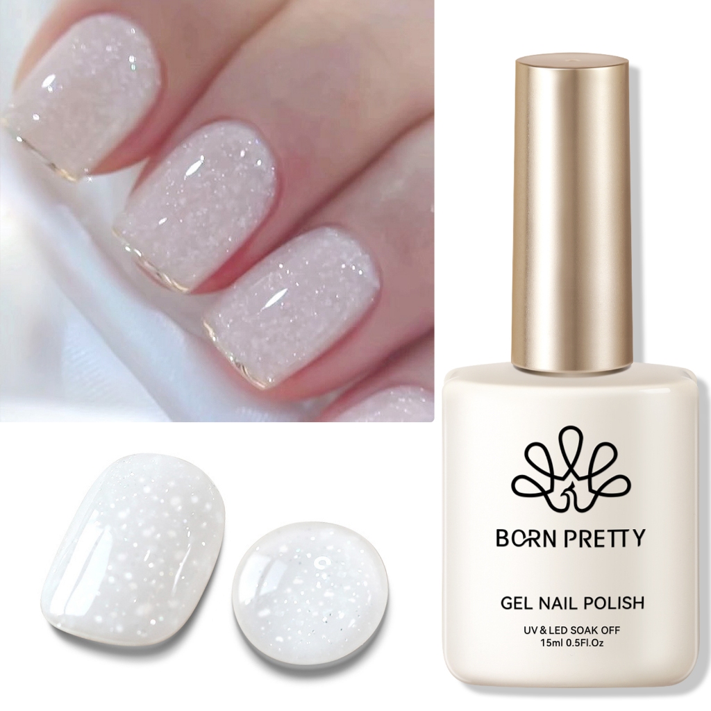 Born PRETTY Snowflake สีขาวเจลเล็บ Glitter หิมะเลื่อมเจลเล็บเล็บ DIY เล็บอุปกรณ์เคลือบเงา 15ml