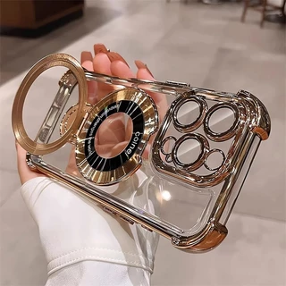 เคสโทรศัพท์มือถือ ใส กันกระแทก 4 มุม พร้อมที่ตั้งวางแม่เหล็ก สําหรับ iPhone11 11pro 11promax 12 13 14 15promax 13pro 14pro 15pro