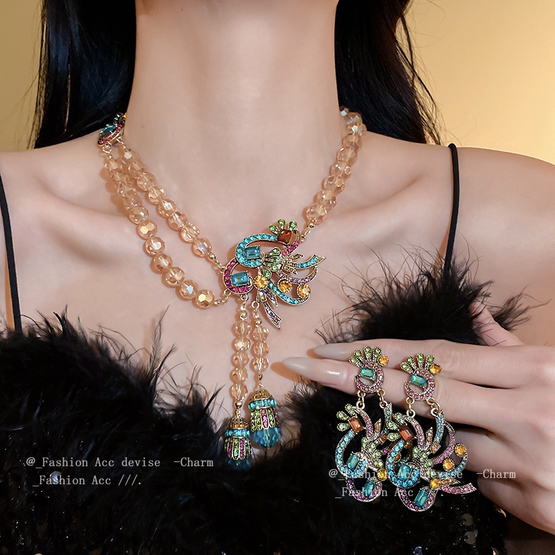 [Jewbeauty]เพชร-ชุดนกยูงจี้สร้อยคอลูกปัดลมแห่งชาติแสงหรูหราย้อนยุคกระดูกไหปลาร้าโซ่ประณีตแฟชั่นยุคกลางปลอกคอขายส่ง