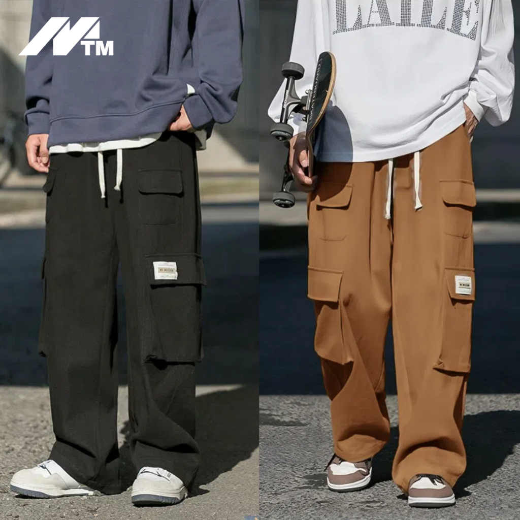 American Retro Multi-Pocket Overalls ผู้ชายขนาดใหญ่ขากว้างหลวมตรง Casual Drawstring กางเกงมือ