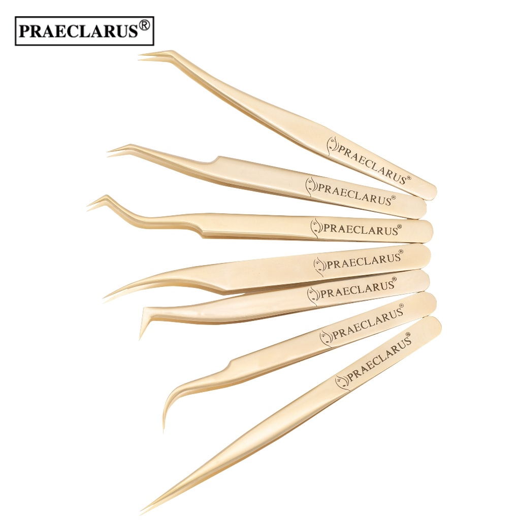 Praeclarus แหนบสแตนเลสต่อขนตาตรง Curl Golden Color Series แหนบเล็บเครื่องมือและแต่งหน้าการประยุกต์ใช้คลิป