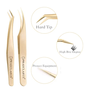 Praeclarus แหนบสแตนเลสต่อขนตาตรง Curl Golden Color Series แหนบเล็บเครื่องมือและแต่งหน้าการประยุกต์ใช้คลิป