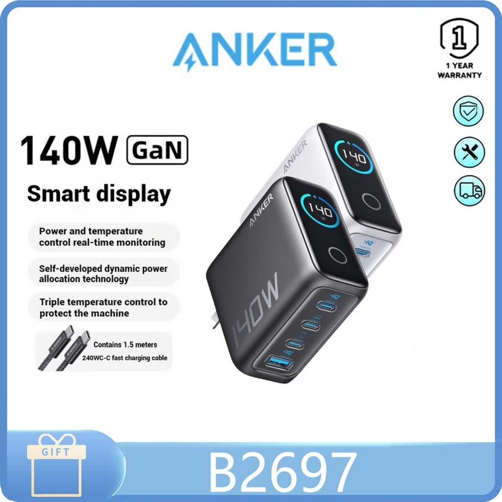 Anker B2697 Zolo Gallium nitride Charger Wiring Set 140W PD Fast Charge 3C1A with Smart window 1