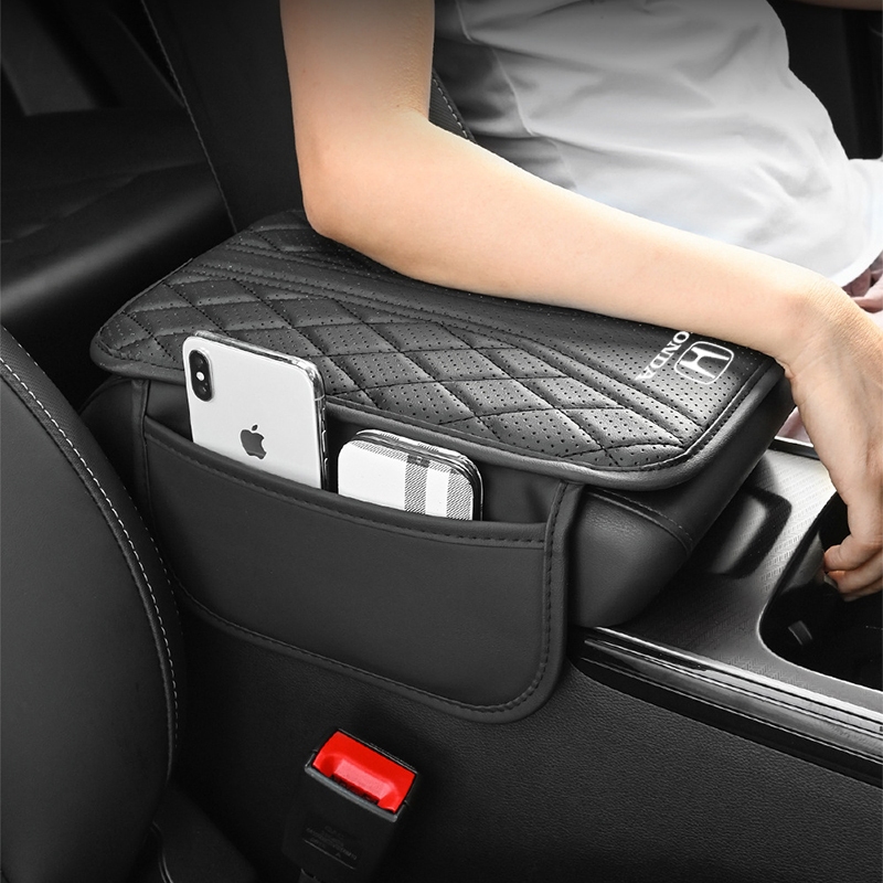 PU ที่เท้าแขนรถ Pad Organizer กระเป๋า Auto Armrests กล่องเก็บป้องกันเบาะสําหรับ Honda City Civci Fit Jazz HRV BRV CRV WRV Brio Accord Mugen ประเภท RS