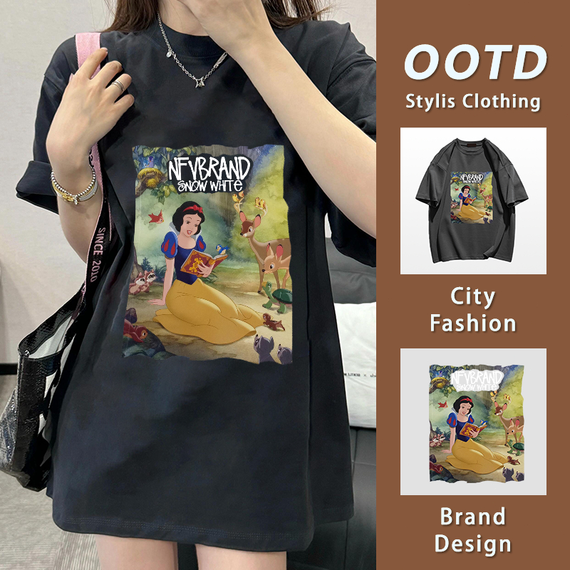 พร้อมส่ง เสื้อยืดแขนสั้น oversize ผ้าฝ้าย แบบนิ่ม ใส่สบาย สไตล์วินเทจ แฟชั่น Disney ลายการ์ตูน YG327