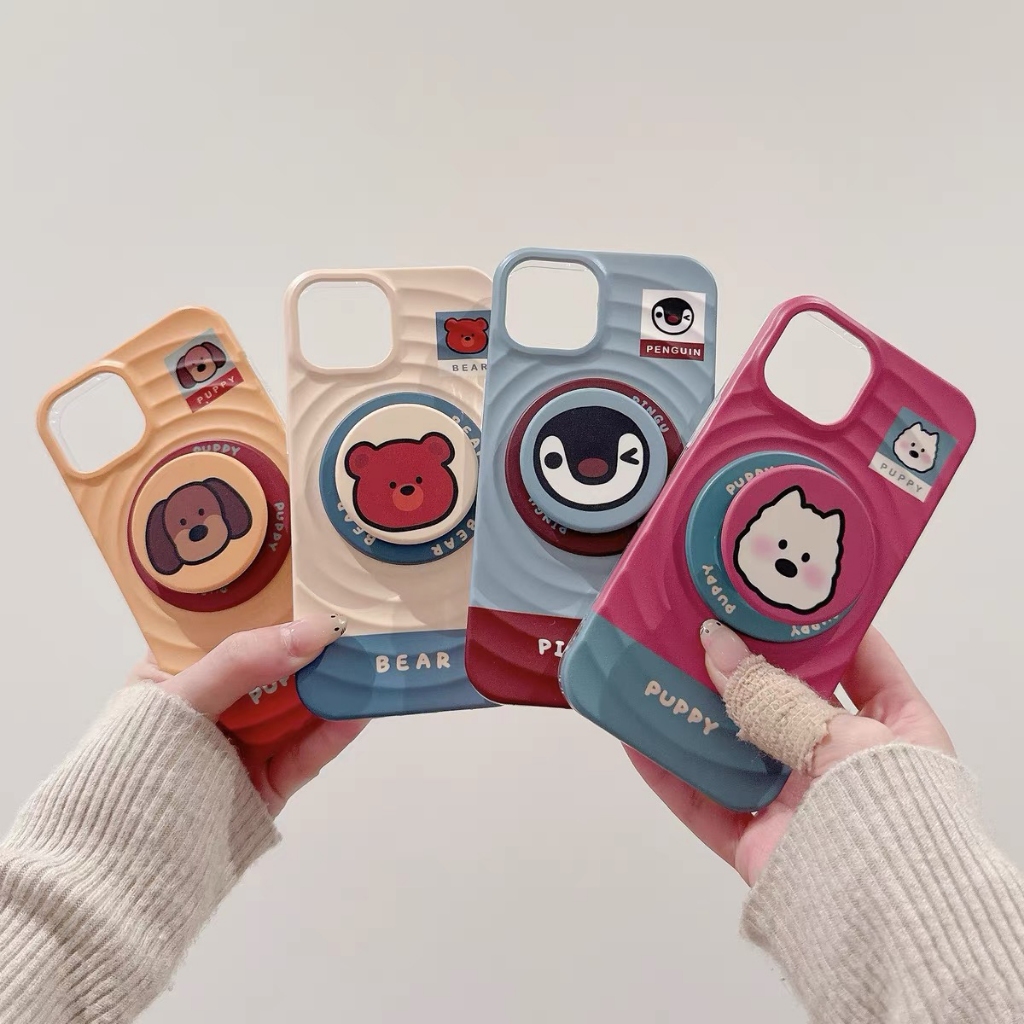 การ์ตูนน่ารักเพนกวินลูกสุนัขรูปแบบป้องกันกรณีเหมาะสําหรับ iPhone15pro 15promax 14 14promax 14pro 13 pro max 16 plus 12 pro 11promax เคสโทรศัพท์มือถือคลื่น