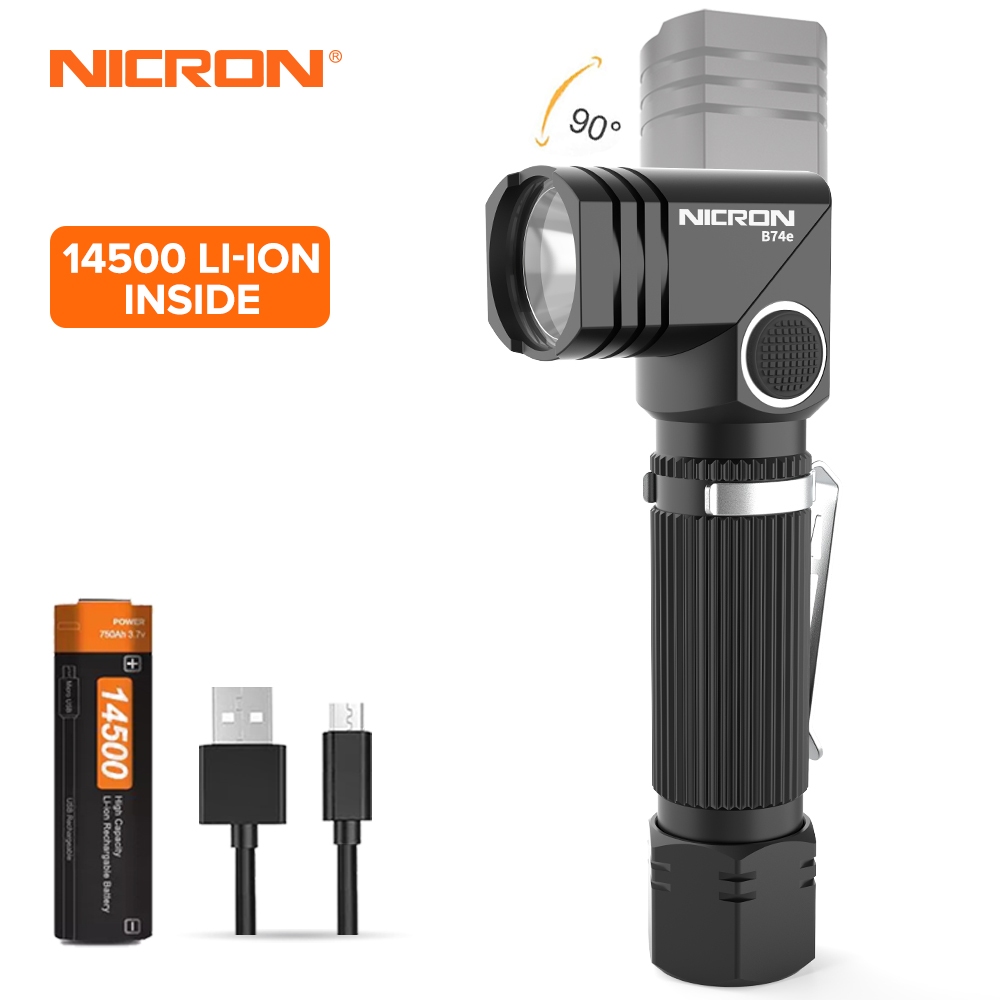 Nicron ไฟฉาย Led B74E(N7) แฮนด์ฟรี น้ํามันเชื้อเพลิงคู่ 90° ไฟฉาย แบบคลิปหนีบ 600LM IP65 กันน้ํา B74e(N7)Christmas gift
