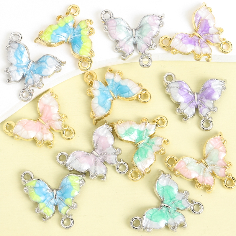 10pcs Delicate Elegant Gradient ผีเสื้อเคลือบตัวเชื่อมต่อ - ฤดูใบไม้ผลิ/ฤดูร้อนสดและหวานสร้อยข้อมือต่างหู Head-Dress Hairpin DIY หลากสี Dreamy Alloy Link Charms จี้