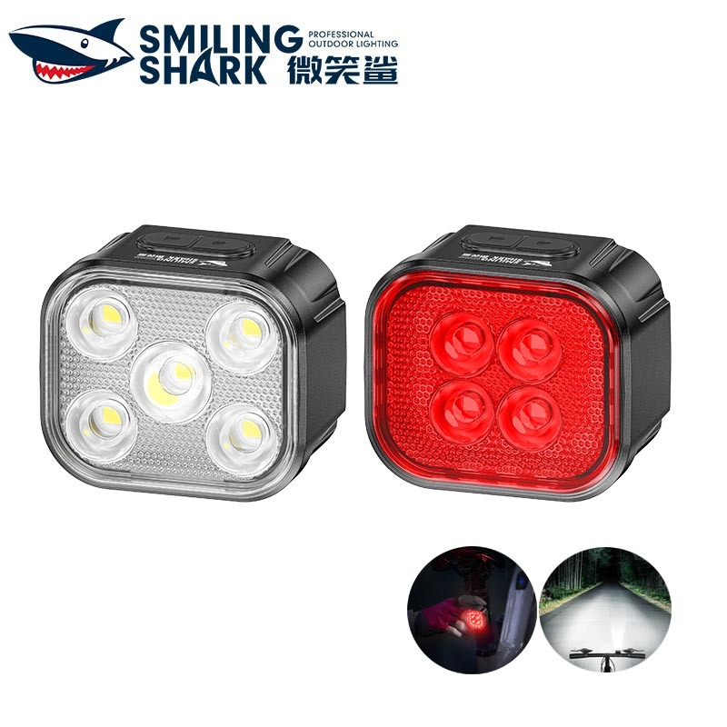 SmilingShark QXD432 ไฟจักรยาน ชุด+ไฟท้ายแดง มีลูกปัดโคมไฟหลายดวง ซุปเปอร์ไบรท์ ไฟท้ายสีแดง ชาร์จ USB ได้ กันน้ำสำหรับการขี่จักรยานตอนกลางคืนอย่างปลอดภัย
