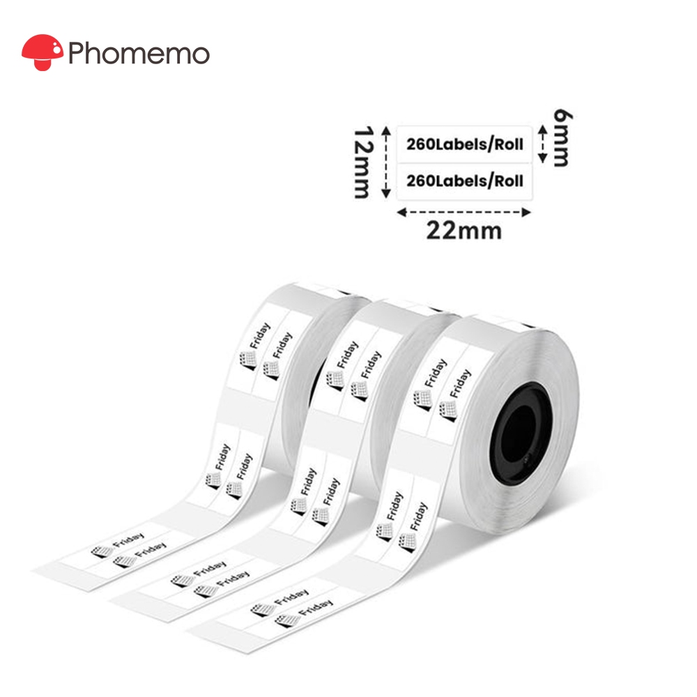 Phomemo 6x22mm (3 ม้วน) สติ๊กเกอร์ฉลาก Double-Row สีขาวสําหรับเครื่องพิมพ์ D30/Q30/Q31 and Thermal l