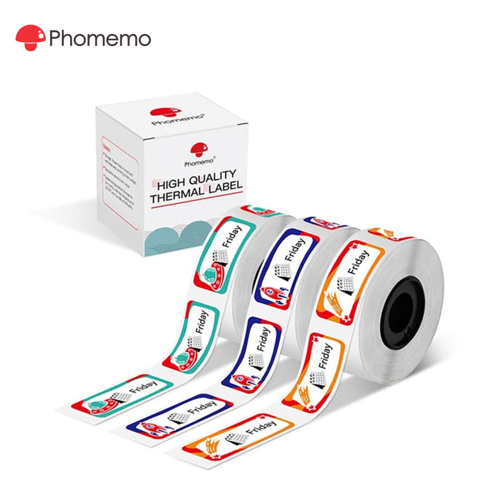 Phomemo 12x30mm  (3 ม้วน)กเกอร์ฉลากรูปแบบดาวเคราะห์สําหรับเครื่องพิมพ์ D30/Q30/Q31 and 12mm Thermal 